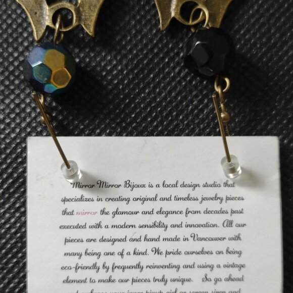 Pierced Earrings NWT Dangling Bats with Aurora Borealis Beads - Picture 4 of 4